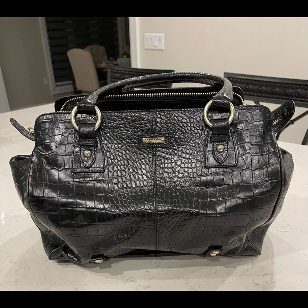 Max Mara black crocodile print leather handbag 👜🎁🌟🔥